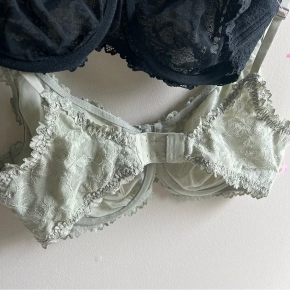 Skims Lace Bras Set Of 3 Size 40D And 38D Green Pink Black Underwire - Picture 8 of 11